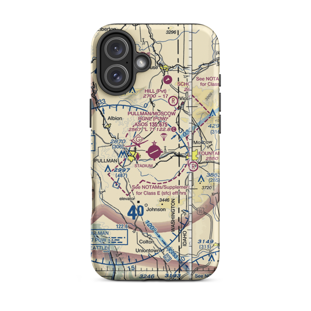 Pullman Moscow Regional Airport (PUW) VFR Sectional  Tough iPhone Case iPhone 16 Plus model shown