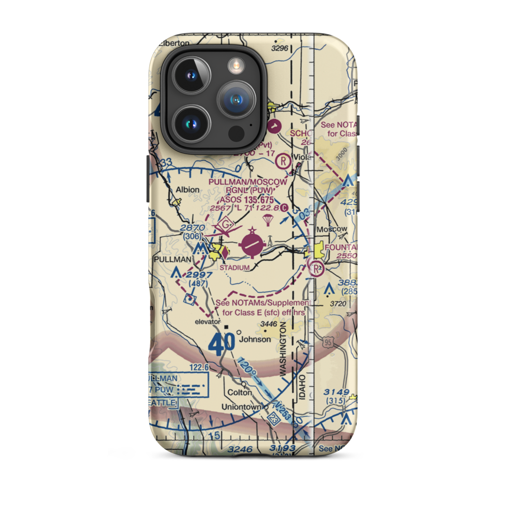 Pullman Moscow Regional Airport (PUW) VFR Sectional  Tough iPhone Case iPhone 16 Pro Max model shown