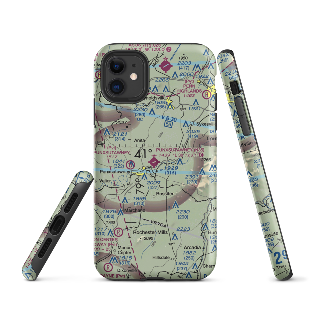 Punxsutawney Municipal Airport (N35) VFR Sectional  Tough iPhone Case iPhone 11 model shown