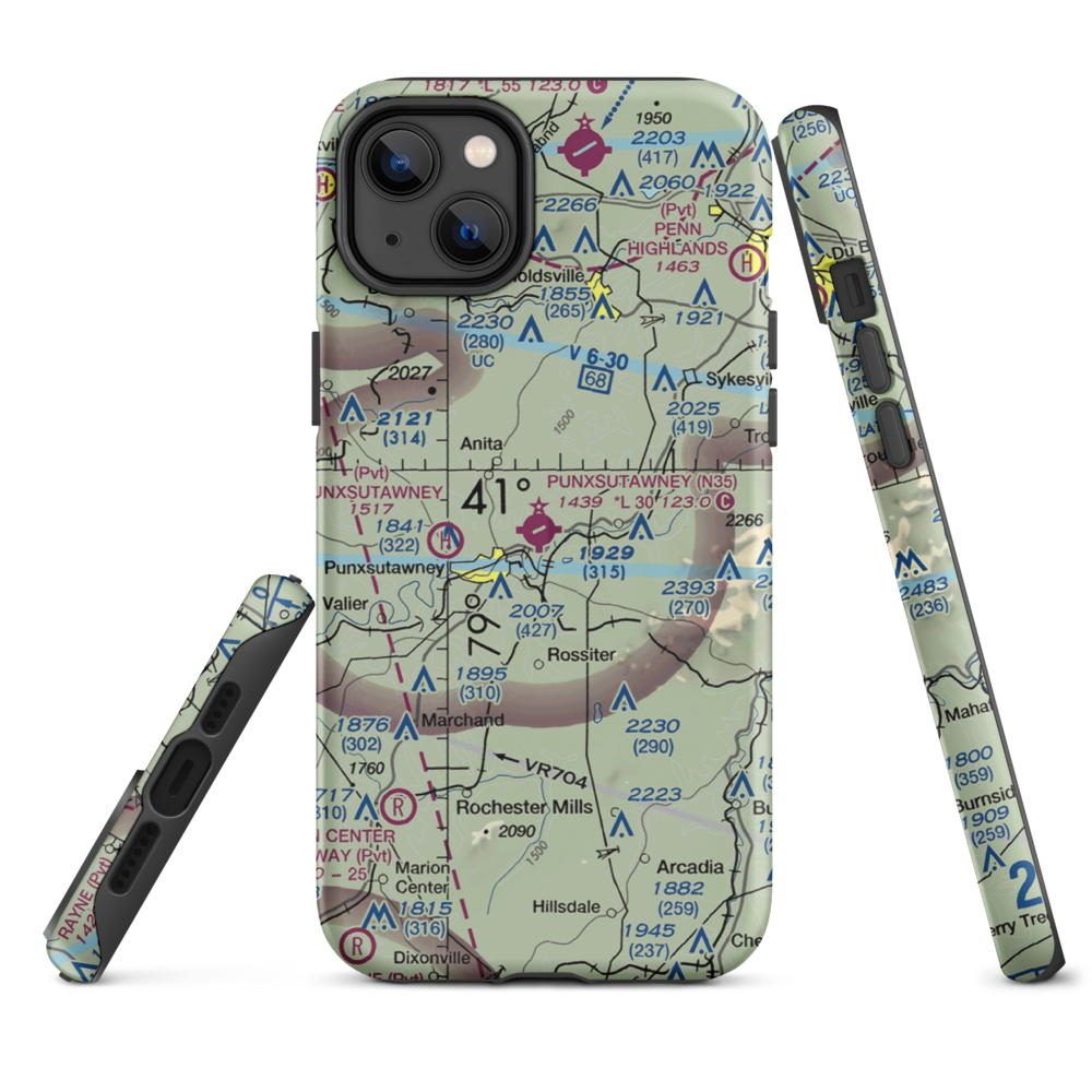Punxsutawney Municipal Airport (N35) VFR Sectional  Tough iPhone Case iPhone 14 Plus model shown