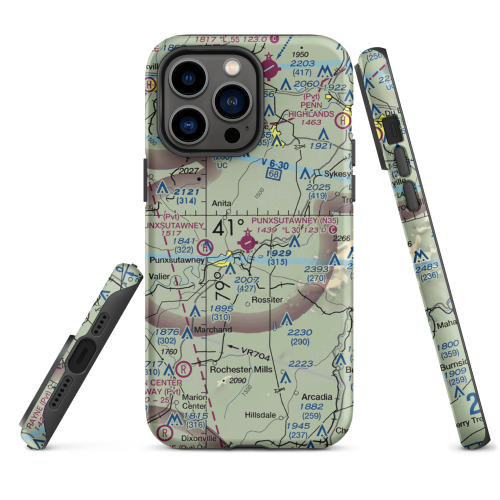 Punxsutawney Municipal Airport (N35) VFR Sectional  Tough iPhone Case iPhone 14 Pro Max model shown
