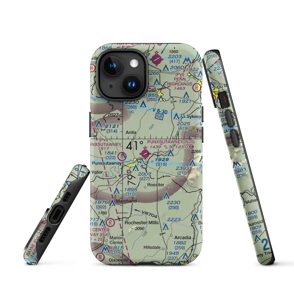 Punxsutawney Municipal Airport (N35) VFR Sectional  Tough iPhone Case iPhone 15 model shown