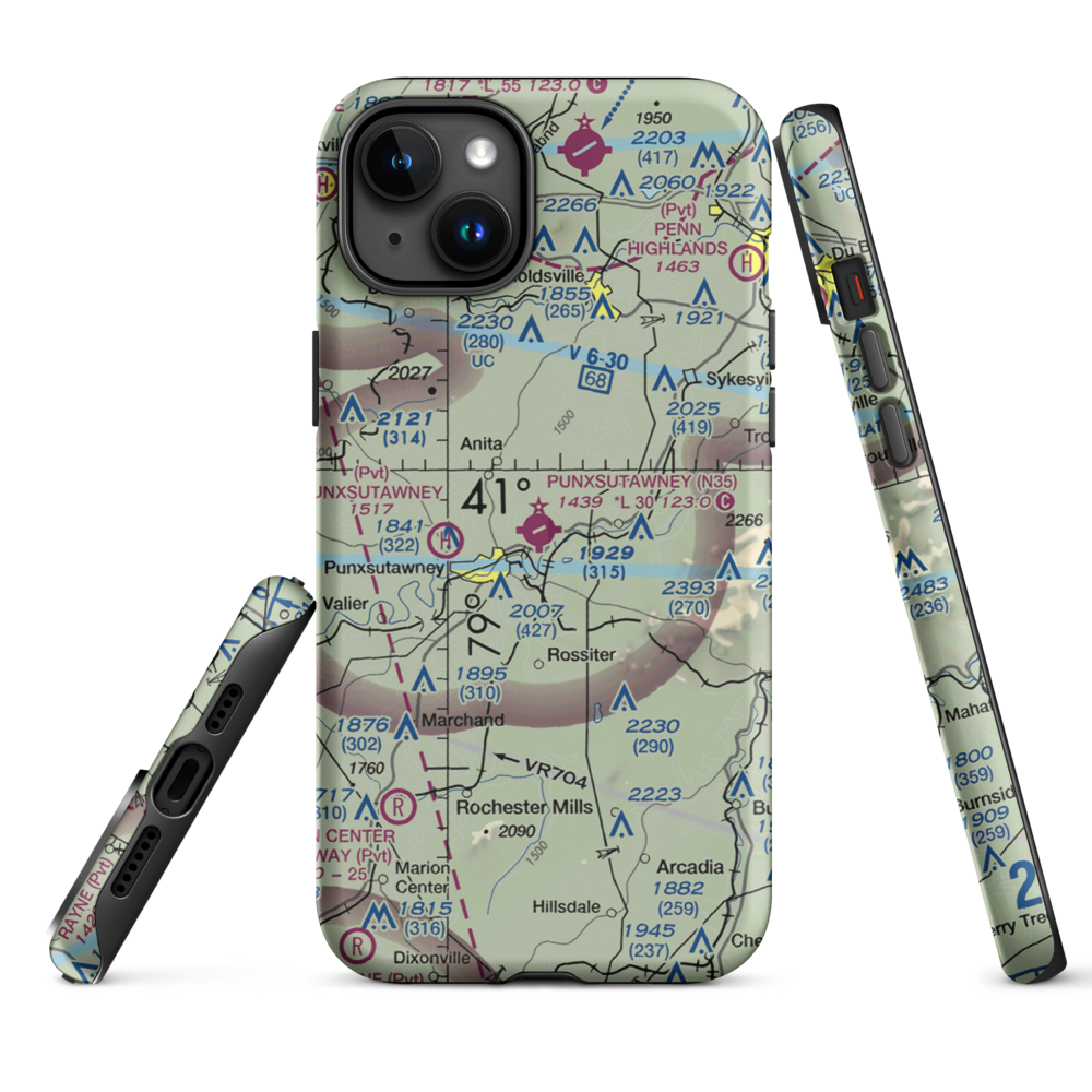 Punxsutawney Municipal Airport (N35) VFR Sectional  Tough iPhone Case iPhone 15 Plus model shown