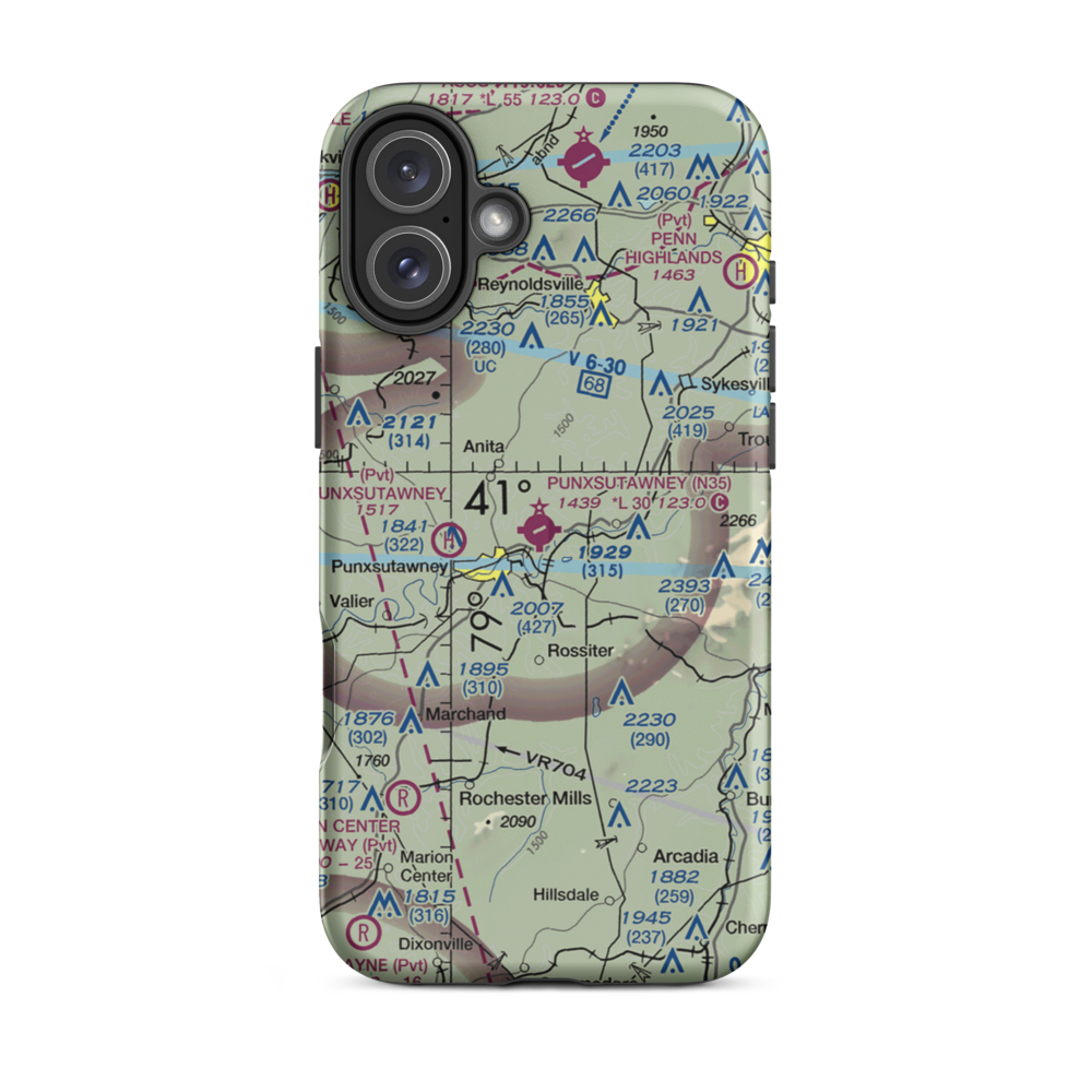 Punxsutawney Municipal Airport (N35) VFR Sectional  Tough iPhone Case iPhone 16 Plus model shown