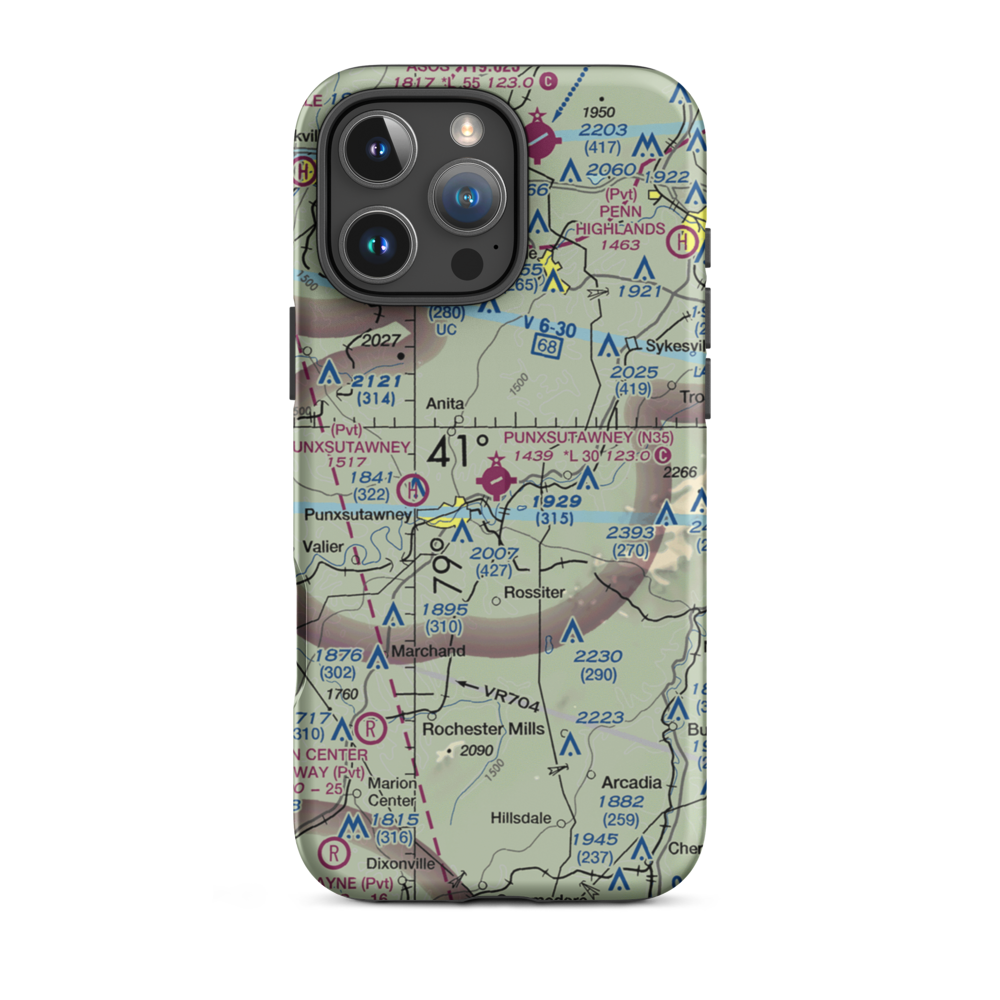 Punxsutawney Municipal Airport (N35) VFR Sectional  Tough iPhone Case iPhone 16 Pro Max model shown