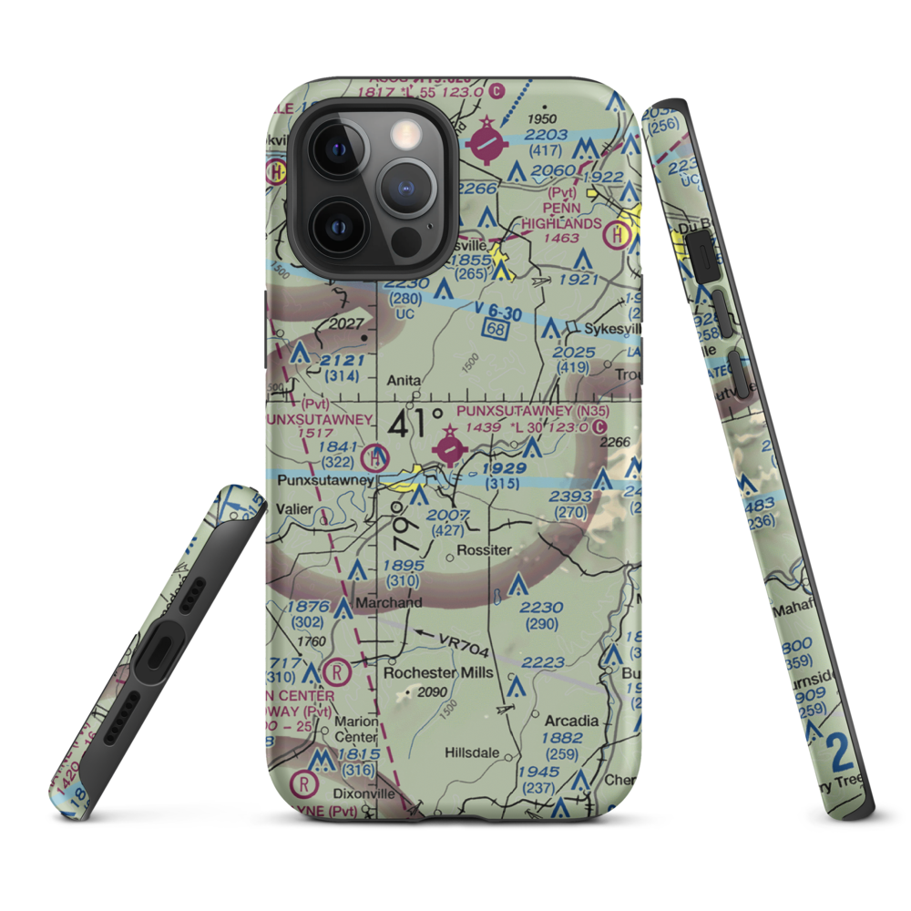 Punxsutawney Municipal Airport (N35) VFR Sectional  Tough iPhone Case iPhone 12 Pro Max model shown