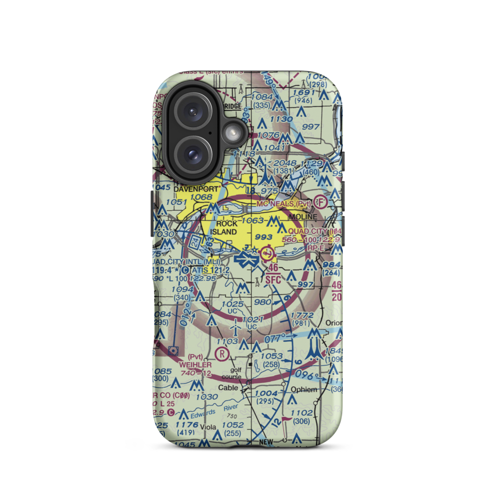 Quad City International Airport (MLI) VFR Sectional  Tough iPhone Case iPhone 16 model shown