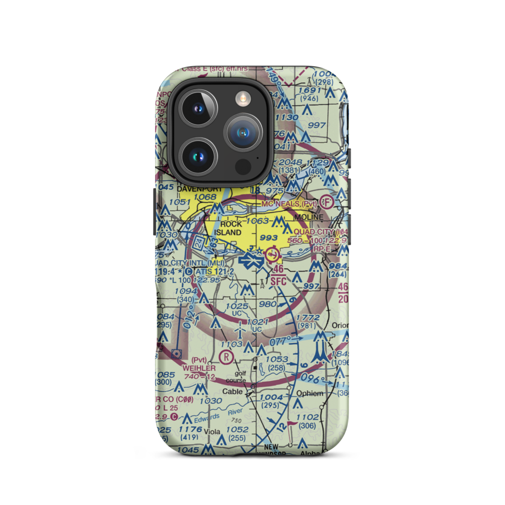 Quad City International Airport (MLI) VFR Sectional  Tough iPhone Case iPhone 16 Pro model shown
