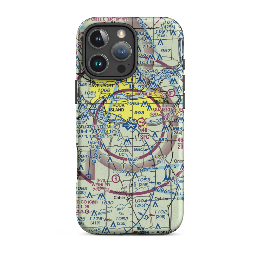 Quad City International Airport (MLI) VFR Sectional  Tough iPhone Case iPhone 16 Pro Max model shown