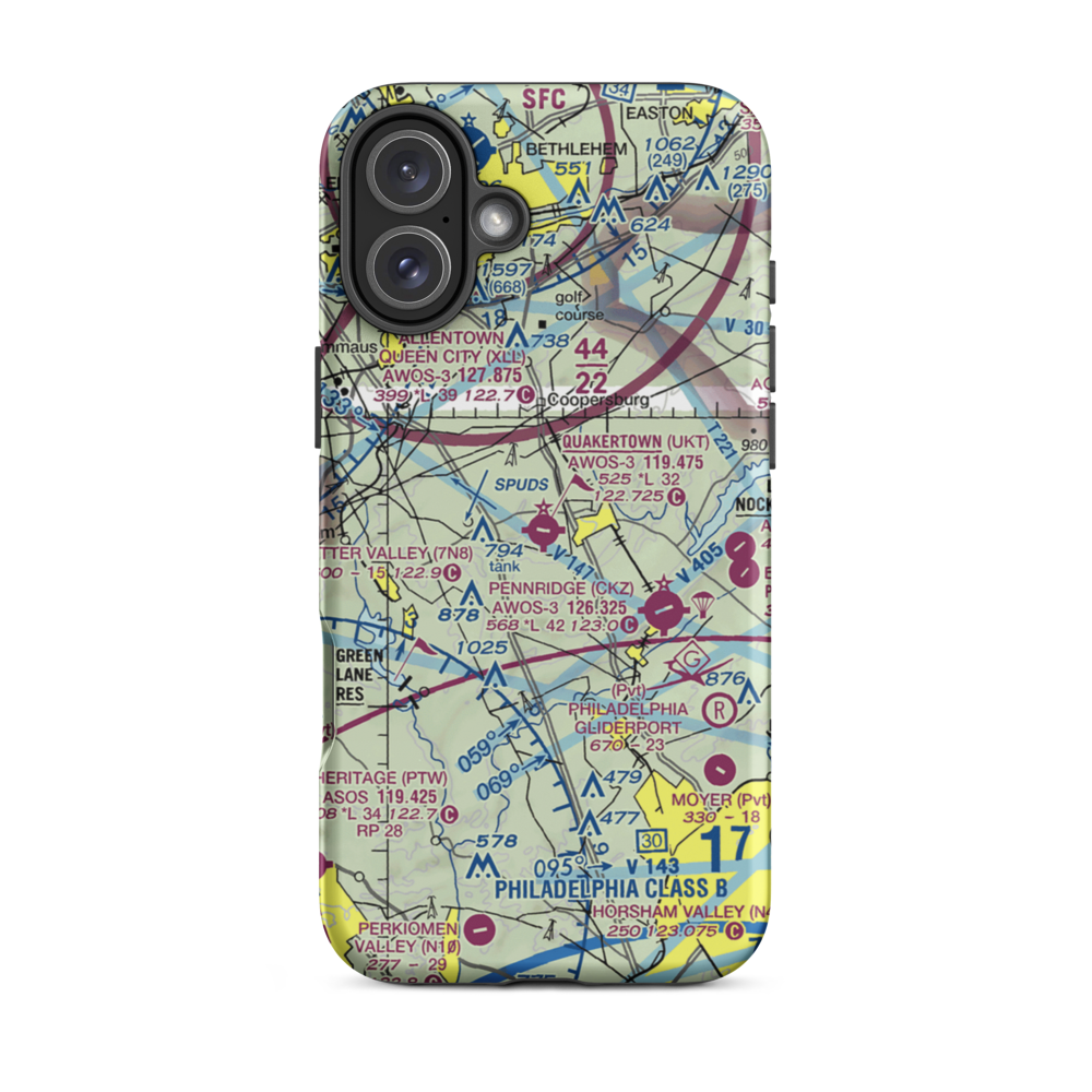 Quakertown Airport (UKT) VFR Sectional  Tough iPhone Case iPhone 16 Plus model shown