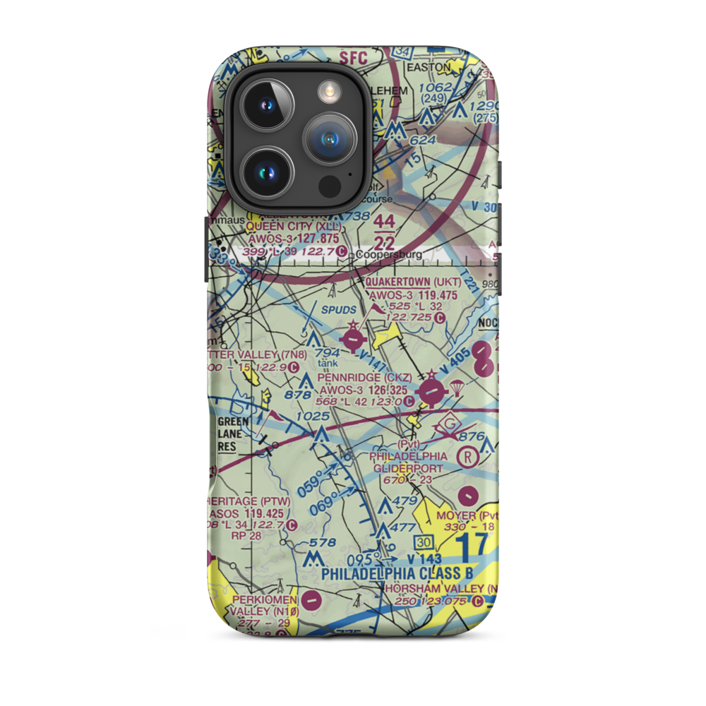 Quakertown Airport (UKT) VFR Sectional  Tough iPhone Case iPhone 16 Pro Max model shown