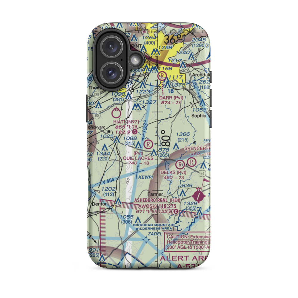 Quiet Acres Airport (NC31) VFR Sectional  Tough iPhone Case iPhone 16 Plus model shown