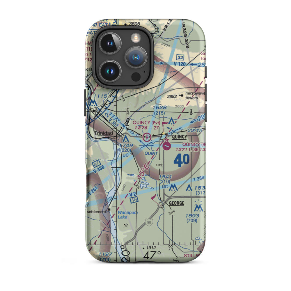 Quincy Flying Service Airport (WA74) VFR Sectional  Tough iPhone Case iPhone 16 Pro Max model shown