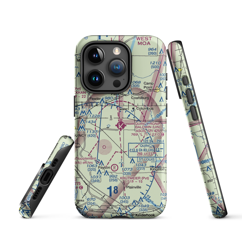 Quincy Regional Baldwin Field (UIN) VFR Sectional  Tough iPhone Case iPhone 15 Pro model shown