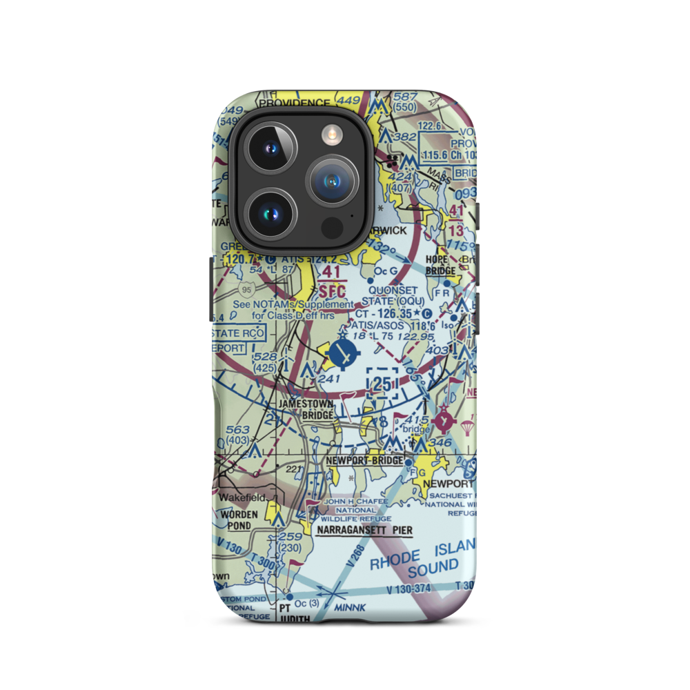 Quonset State Airport (OQU) VFR Sectional  Tough iPhone Case iPhone 16 Pro model shown