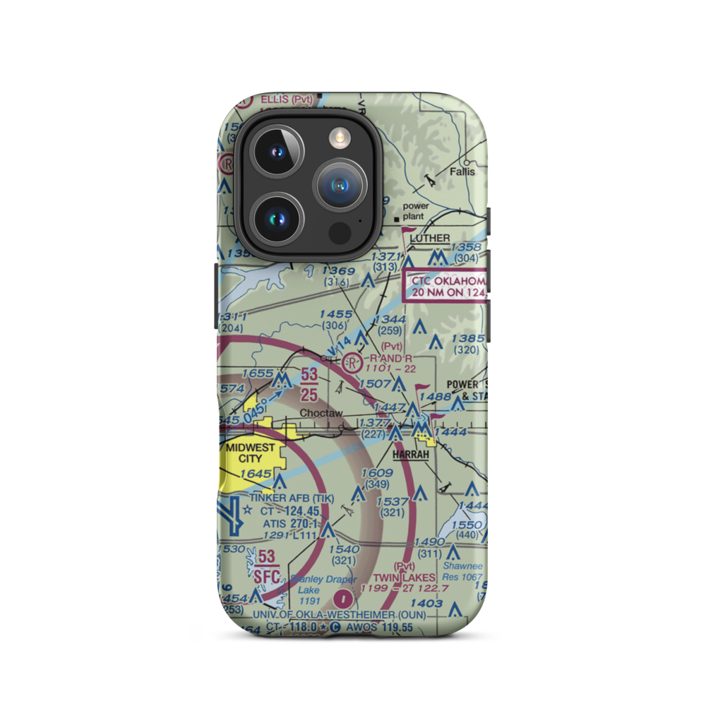 R and R Airport (9OK9) VFR Sectional  Tough iPhone Case iPhone 16 Pro model shown