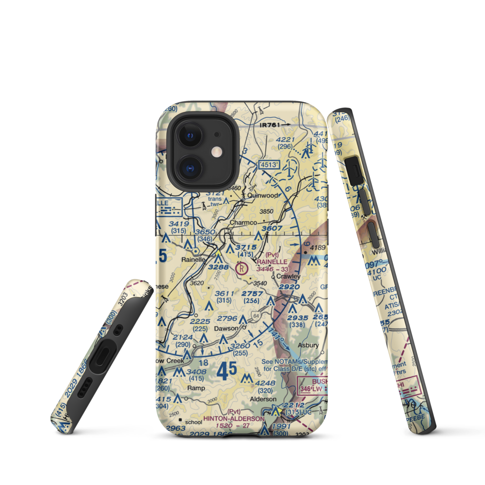 Rainelle Airport (WV30) VFR Sectional  Tough iPhone Case iPhone 12 mini model shown