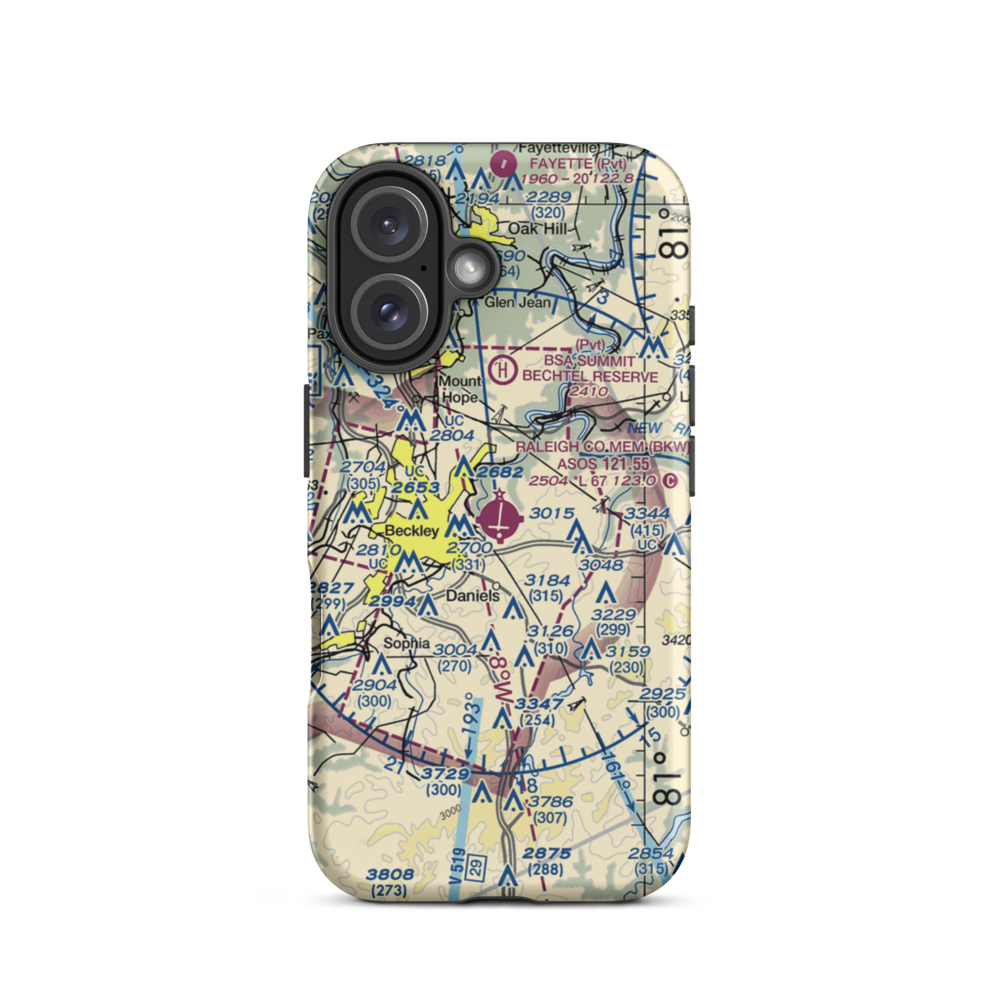 Raleigh County Memorial Airport (BKW) VFR Sectional  Tough iPhone Case iPhone 16 model shown