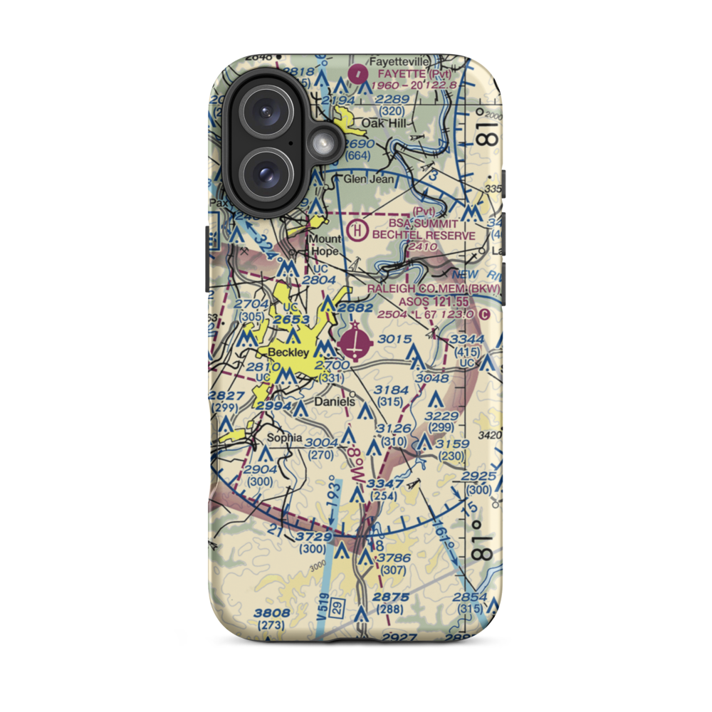 Raleigh County Memorial Airport (BKW) VFR Sectional  Tough iPhone Case iPhone 16 Plus model shown