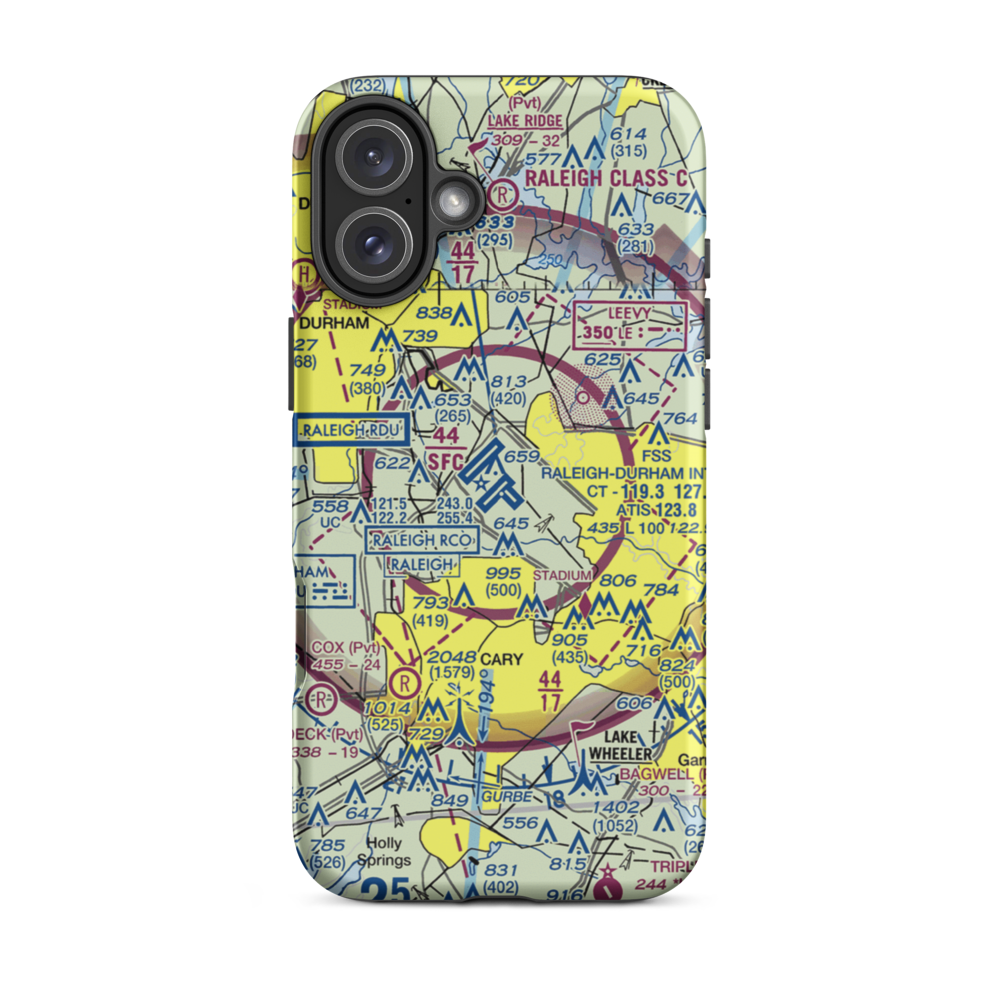 Raleigh Durham International Airport (RDU) VFR Sectional  Tough iPhone Case iPhone 16 Plus model shown