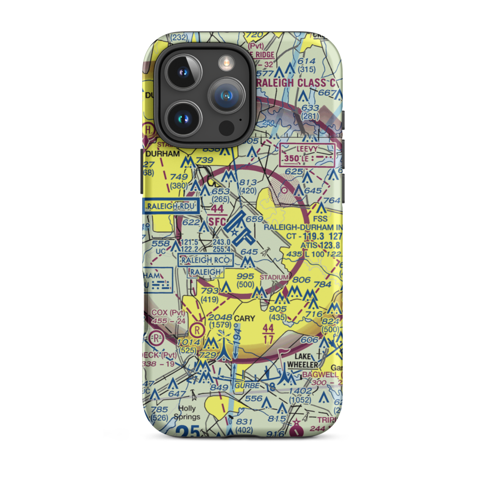 Raleigh Durham International Airport (RDU) VFR Sectional  Tough iPhone Case iPhone 16 Pro Max model shown