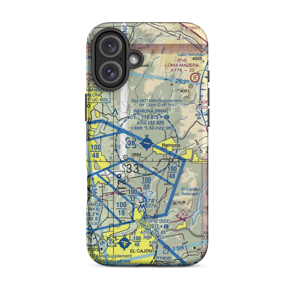 Ramona Airport (RNM) VFR Sectional  Tough iPhone Case iPhone 16 Plus model shown