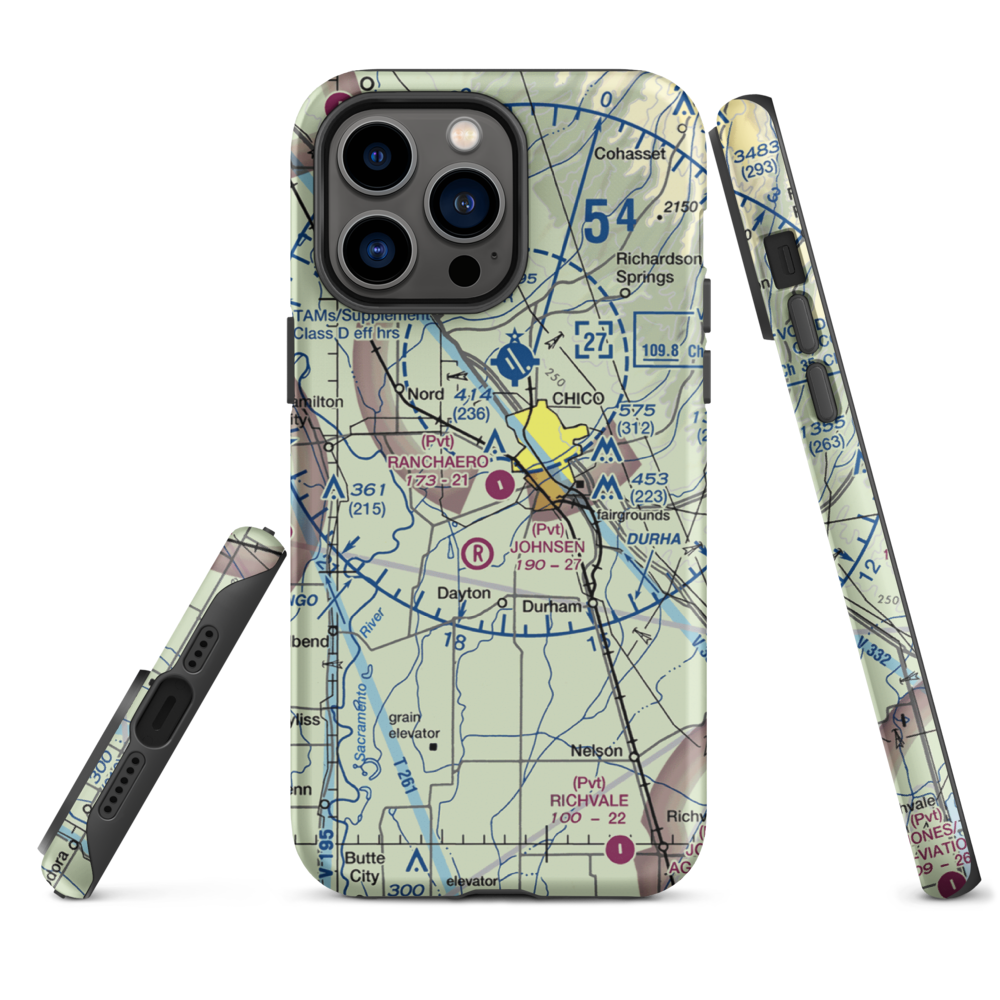 Ranchaero Airport (CL56) VFR Sectional  Tough iPhone Case iPhone 14 Pro Max model shown