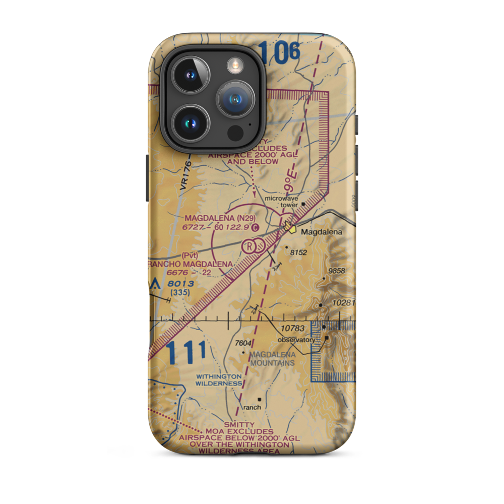 Rancho Magdalena Airport (NM01) VFR Sectional  Tough iPhone Case iPhone 16 Pro Max model shown