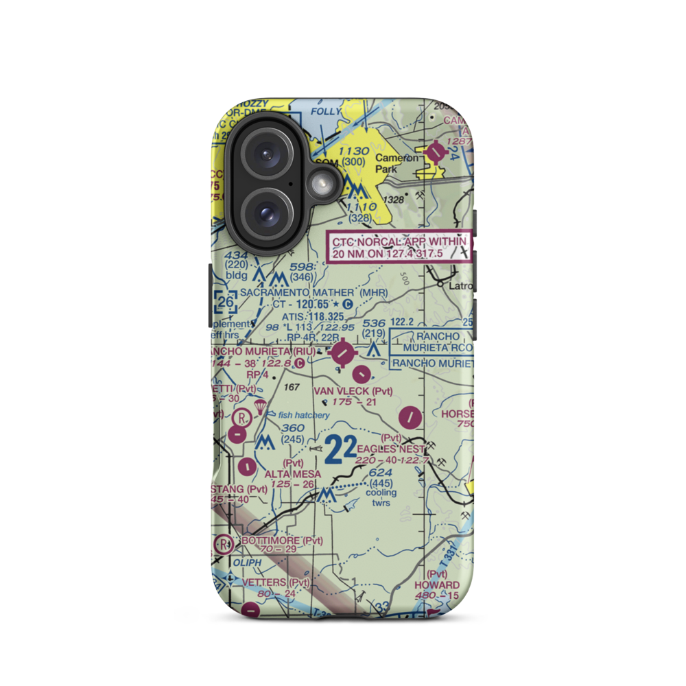 Rancho Murieta Airport (RIU) VFR Sectional  Tough iPhone Case iPhone 16 model shown