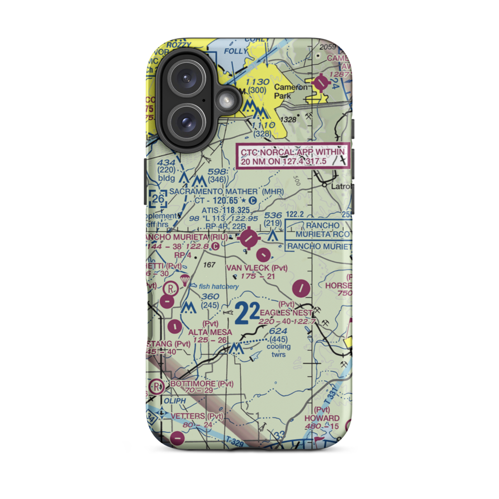 Rancho Murieta Airport (RIU) VFR Sectional  Tough iPhone Case iPhone 16 Plus model shown