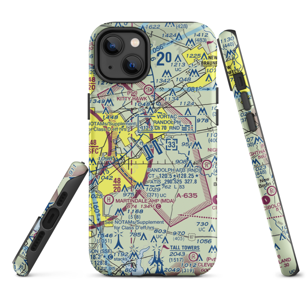 Randolph Air Force Base (RND) VFR Sectional  Tough iPhone Case iPhone 14 Plus model shown