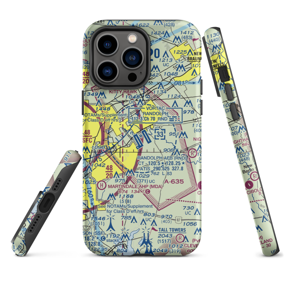 Randolph Air Force Base (RND) VFR Sectional  Tough iPhone Case iPhone 14 Pro Max model shown