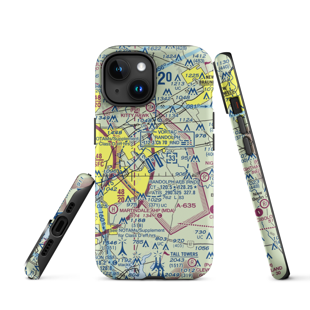 Randolph Air Force Base (RND) VFR Sectional  Tough iPhone Case iPhone 15 model shown