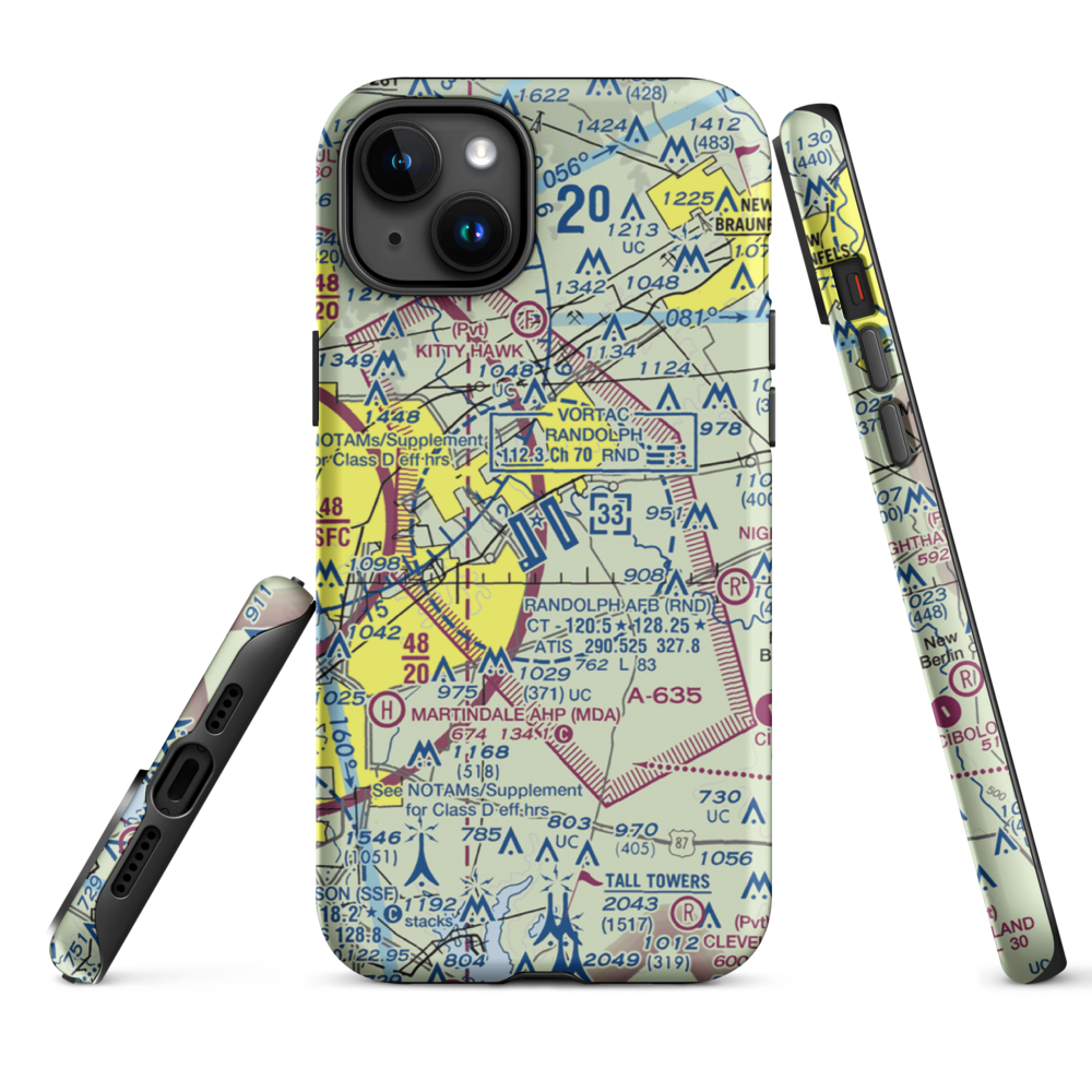 Randolph Air Force Base (RND) VFR Sectional  Tough iPhone Case iPhone 15 Plus model shown