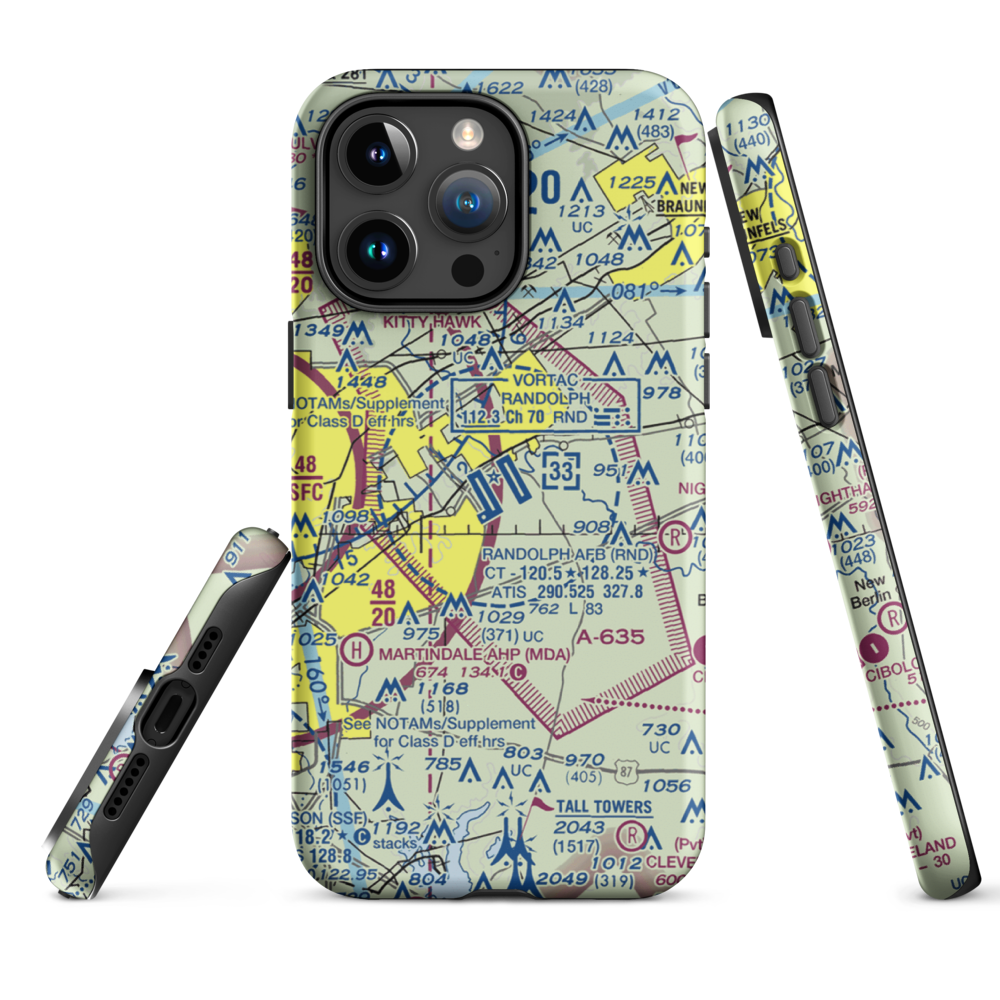 Randolph Air Force Base (RND) VFR Sectional  Tough iPhone Case iPhone 15 Pro Max model shown