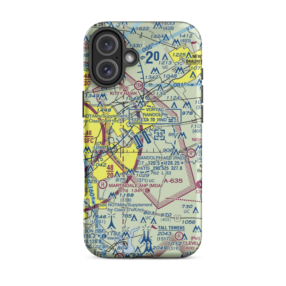 Randolph Air Force Base (RND) VFR Sectional  Tough iPhone Case iPhone 16 Plus model shown