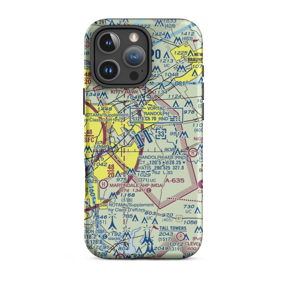 Randolph Air Force Base (RND) VFR Sectional  Tough iPhone Case iPhone 16 Pro Max model shown