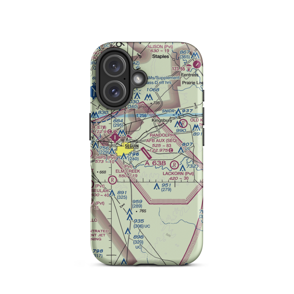 Randolph Air Force Base Auxiliary Airport (SEQ) VFR Sectional  Tough iPhone Case iPhone 16 model shown