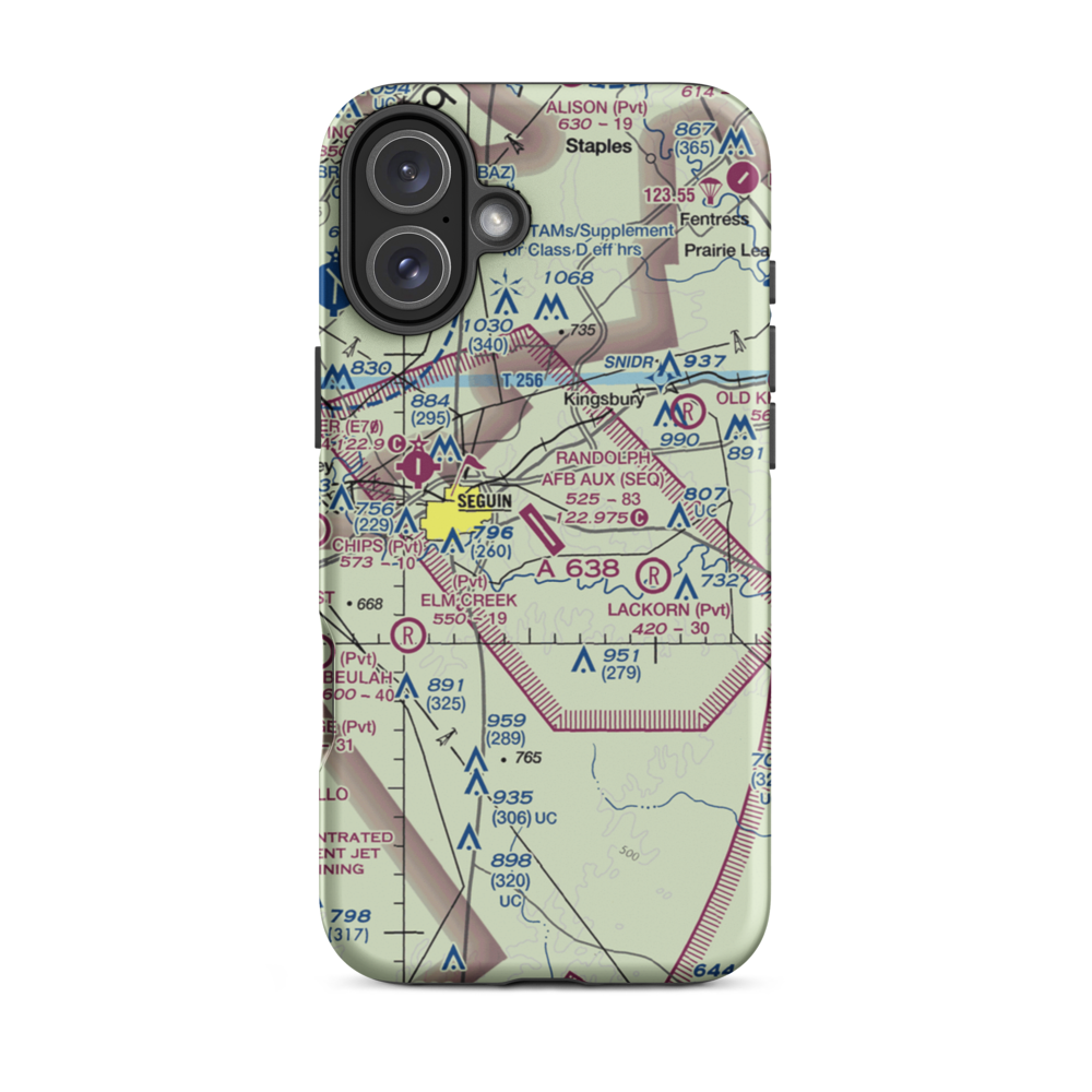Randolph Air Force Base Auxiliary Airport (SEQ) VFR Sectional  Tough iPhone Case iPhone 16 Plus model shown