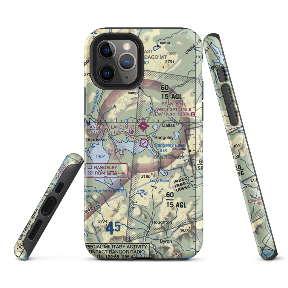 Rangeley Lake Seaplane Base (M57) VFR Sectional  Tough iPhone Case iPhone 11 Pro model shown