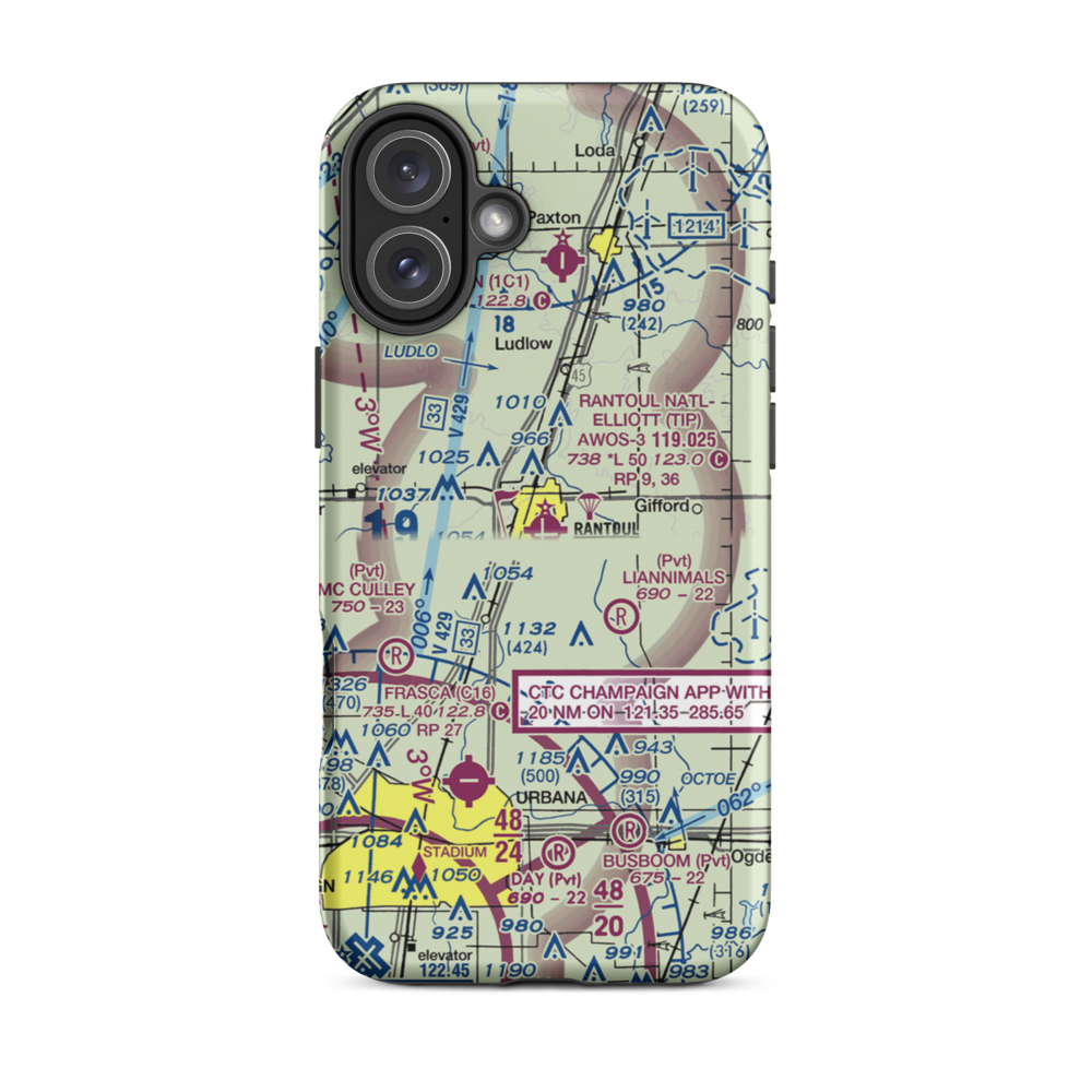 Rantoul National Avn Center-Frank Elliot field (TIP) VFR Sectional  Tough iPhone Case iPhone 16 Plus model shown