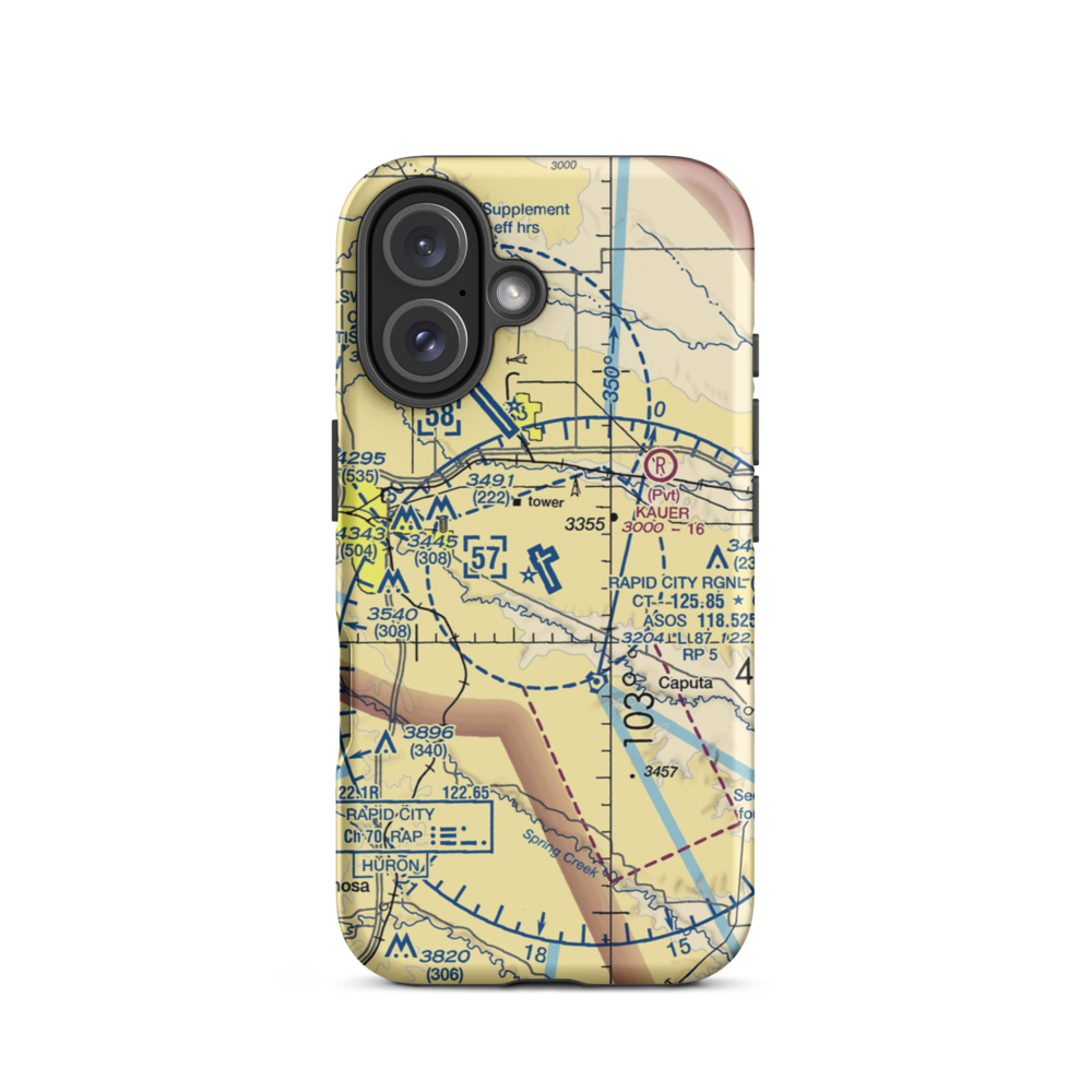 Rapid City Regional Airport (RAP) VFR Sectional  Tough iPhone Case iPhone 16 model shown
