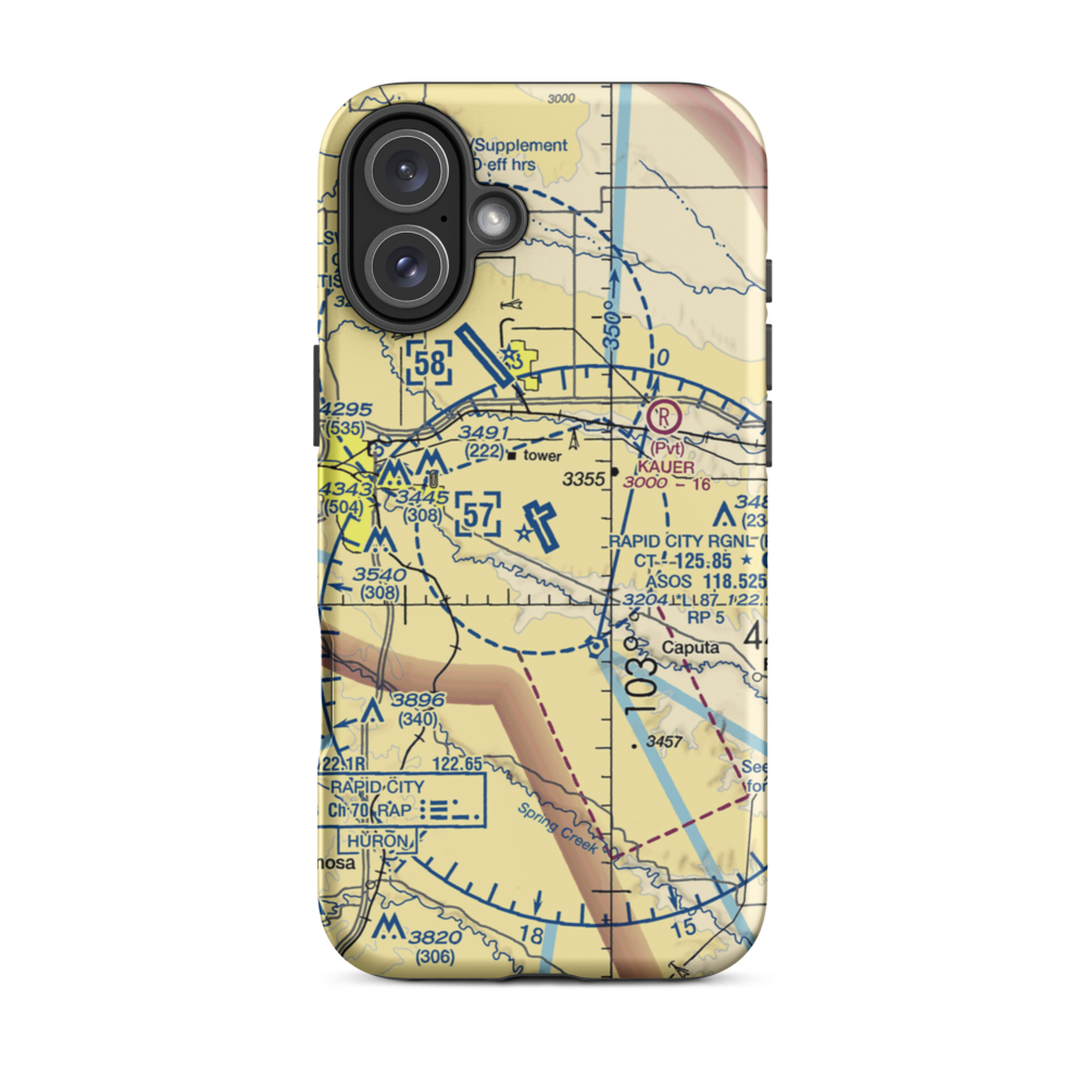 Rapid City Regional Airport (RAP) VFR Sectional  Tough iPhone Case iPhone 16 Plus model shown