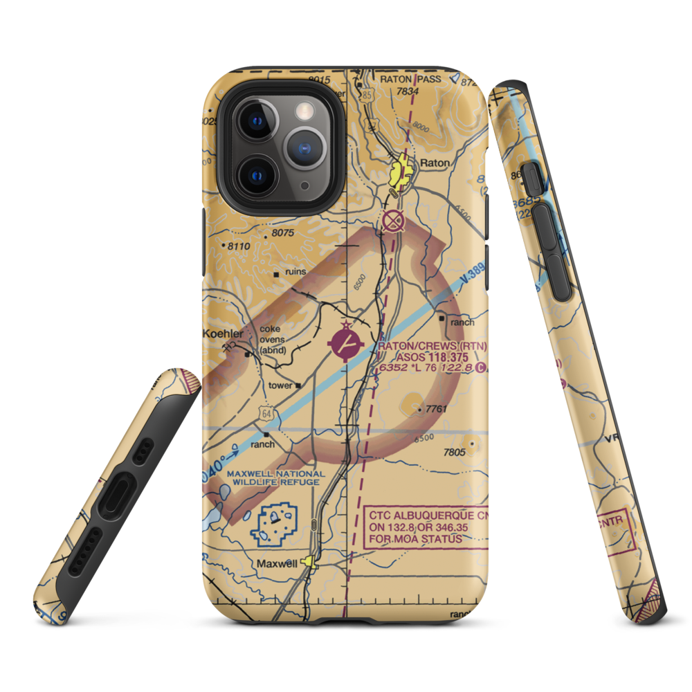 Raton Municipal-Crews Field (RTN) VFR Sectional  Tough iPhone Case iPhone 11 Pro model shown