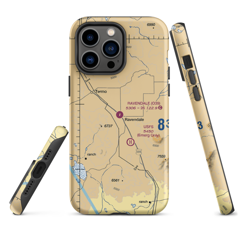 Ravendale Airport (O39) VFR Sectional  Tough iPhone Case iPhone 14 Pro Max model shown