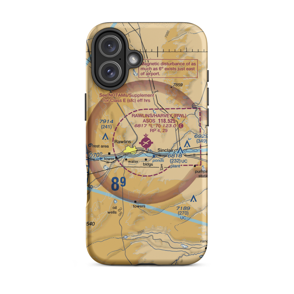 Rawlins Municipal Airport/Harvey Field (RWL) VFR Sectional  Tough iPhone Case iPhone 16 Plus model shown
