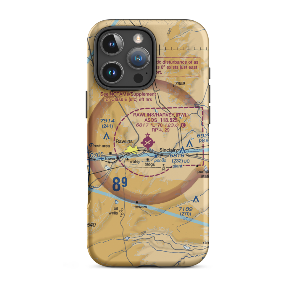 Rawlins Municipal Airport/Harvey Field (RWL) VFR Sectional  Tough iPhone Case iPhone 16 Pro Max model shown