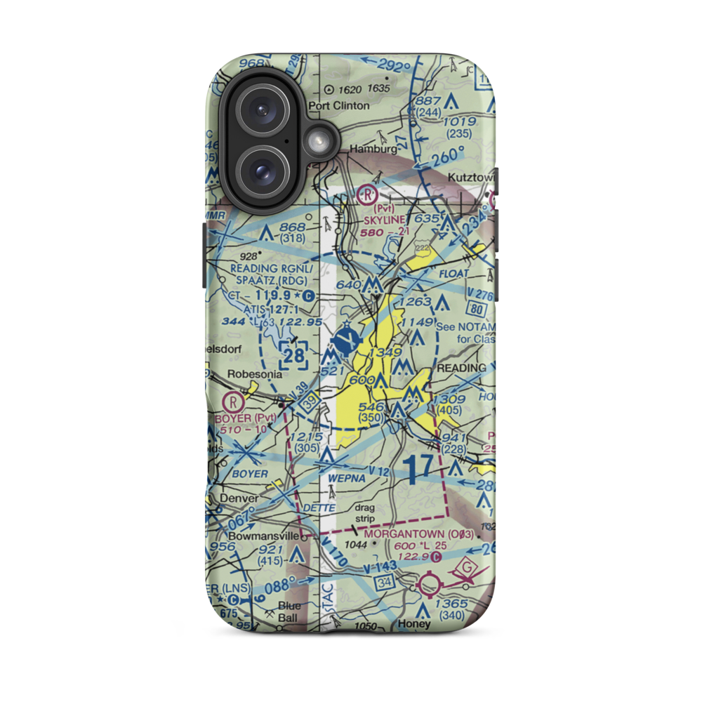 Reading Regional Carl A Spaatz Field (RDG) VFR Sectional  Tough iPhone Case iPhone 16 Plus model shown