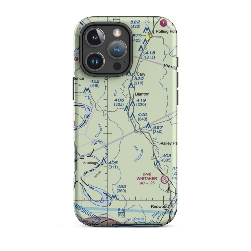 Reality Plantation Airport (MS34) VFR Sectional  Tough iPhone Case iPhone 16 Pro Max model shown