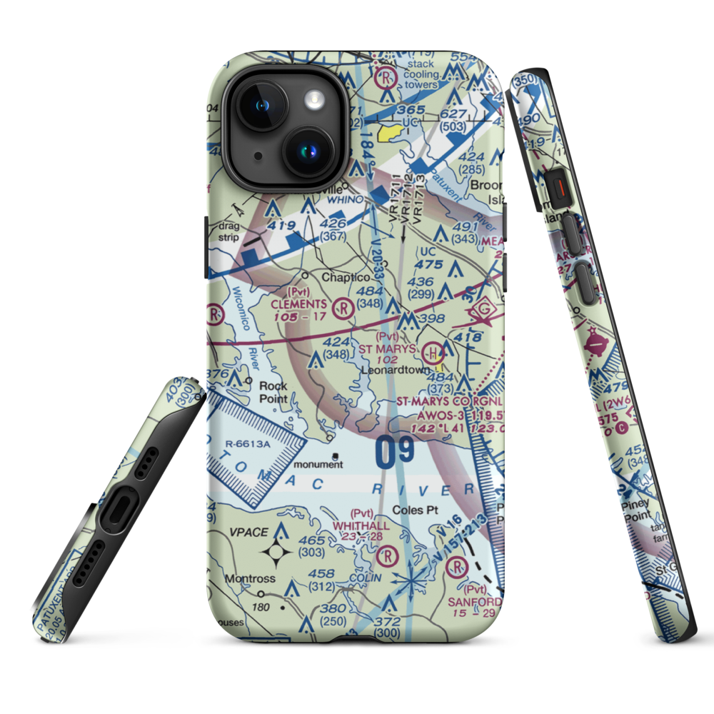 Recompense Farm Airport (2MD1) VFR Sectional  Tough iPhone Case iPhone 15 Plus model shown